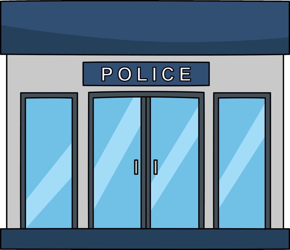 Police Station Cartoon Colored Clipart vector