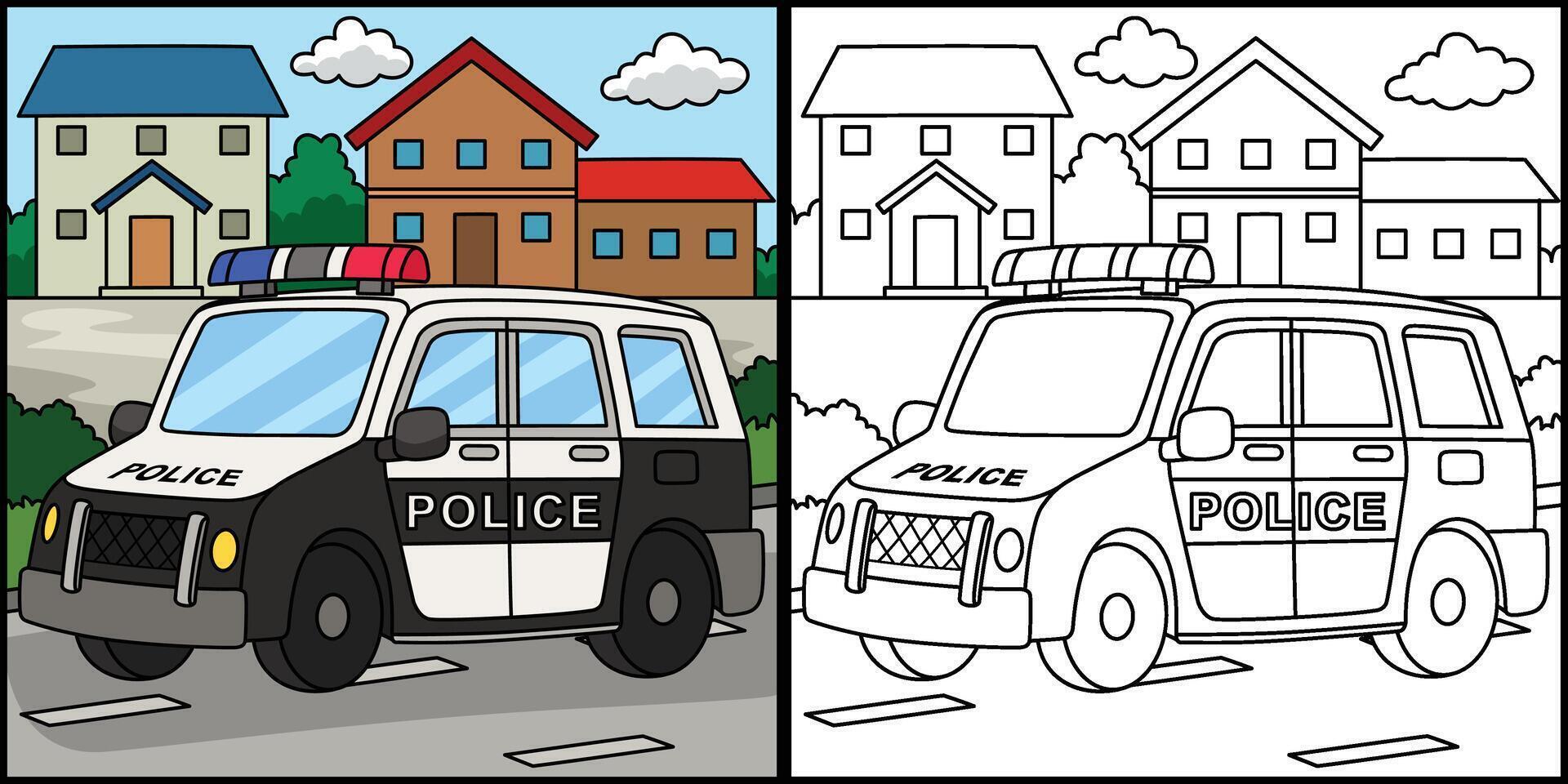 Police Car Coloring Page Colored Illustration vector