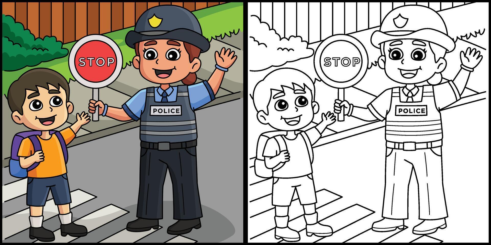 Police Traffic Officer Coloring Page Illustration vector