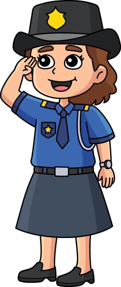 mujer policía saludo dibujos animados de colores clipart vector