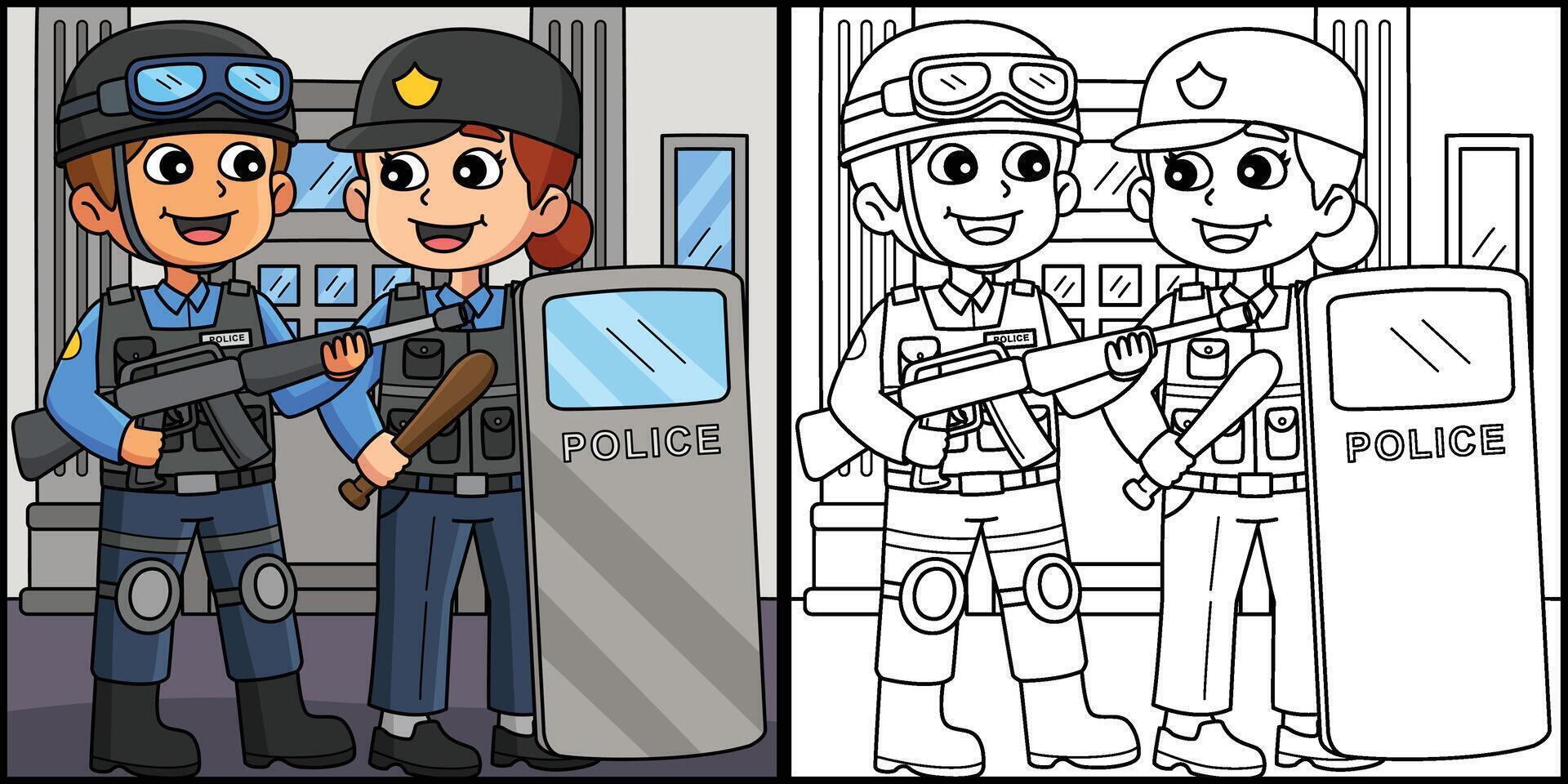 policía oficial en lleno engranaje colorante ilustración vector