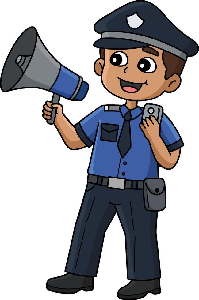 Police Man with Megaphone Cartoon Colored Clipart vector
