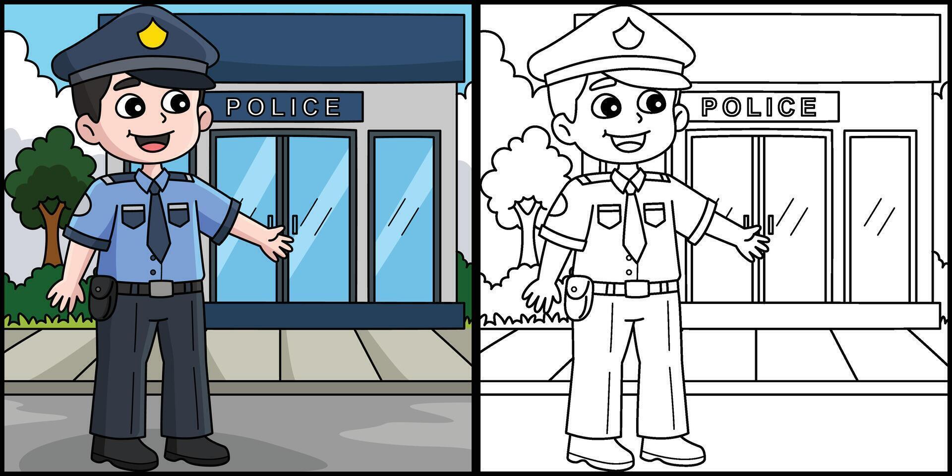 Policeman Coloring Page Colored Illustration vector