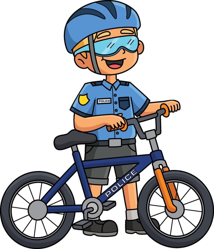 policía oficial con un bicicleta dibujos animados de colores clipart vector