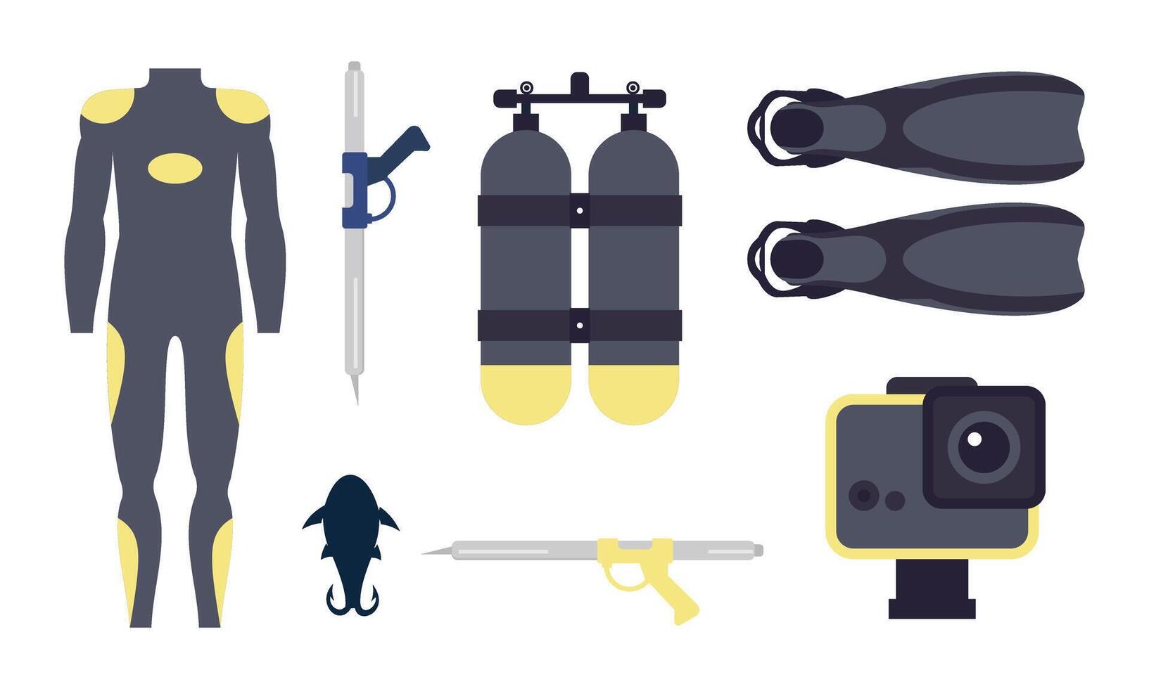 Elements for spearfishing diving underwater protective sea diver equipment vector professional