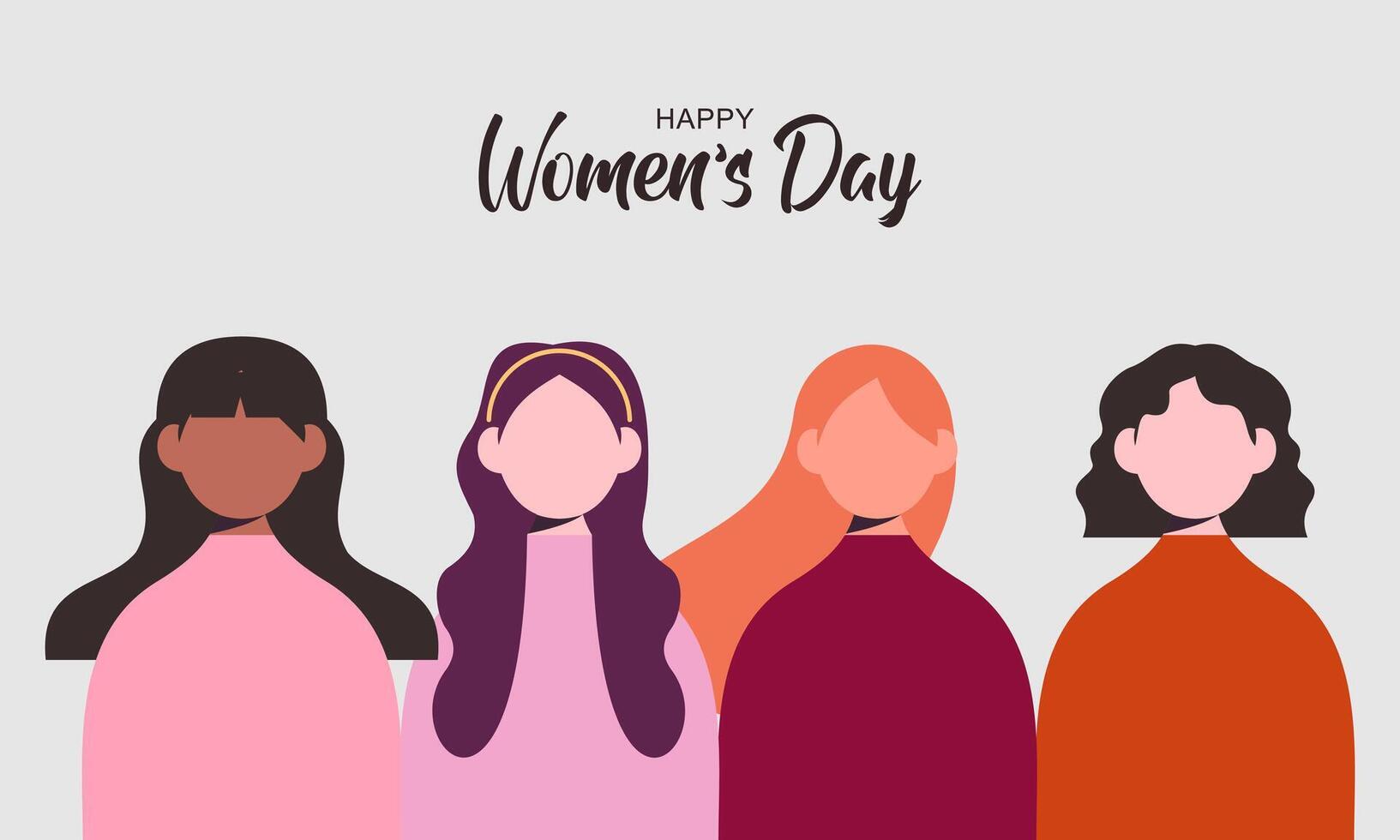 internacional mujer día. hembra diverso caras de diferente etnia póster vector