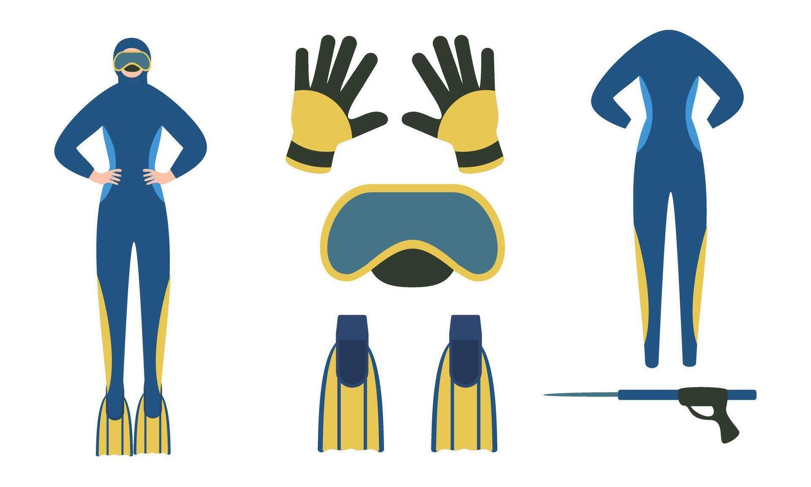 Elements for spearfishing diving underwater protective sea diver equipment vector professional