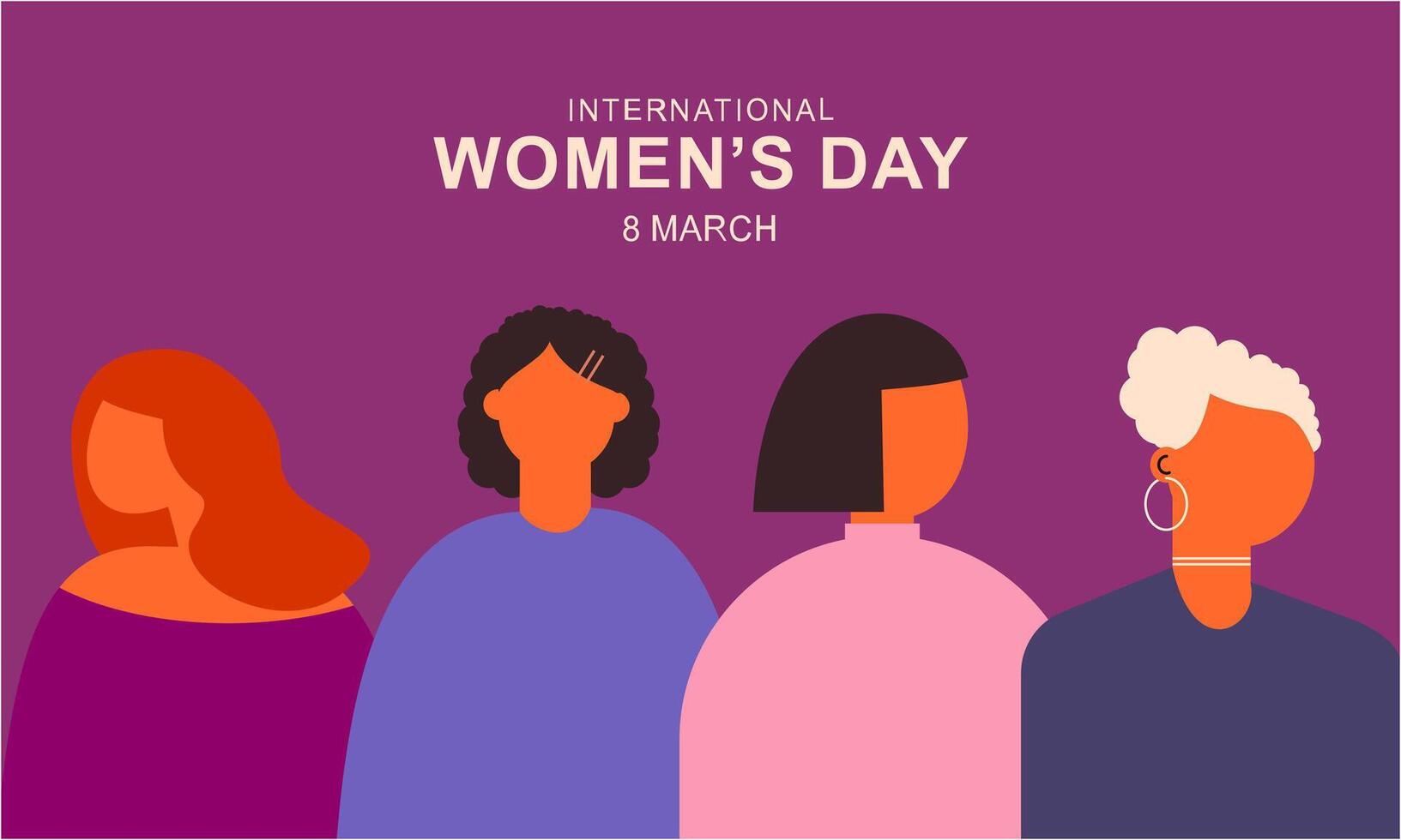 internacional mujer día. hembra diverso caras de diferente etnia póster vector