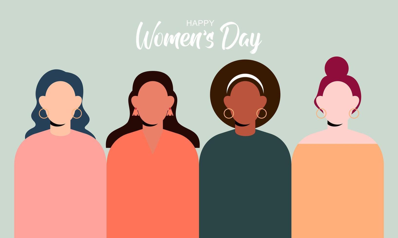 internacional mujer día. hembra diverso caras de diferente etnia póster vector