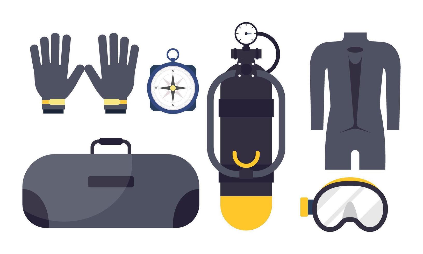Elements for spearfishing diving underwater protective sea diver equipment vector professional
