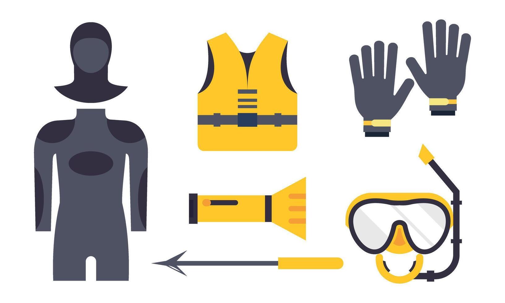 elementos para pesca submarina buceo submarino protector mar buzo equipo vector profesional