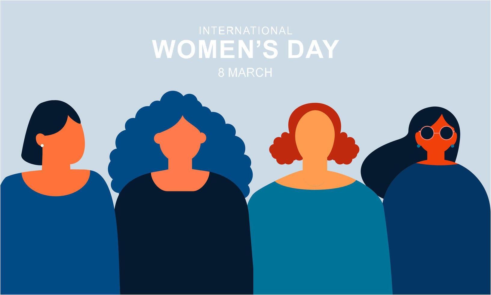 internacional mujer día. hembra diverso caras de diferente etnia póster vector