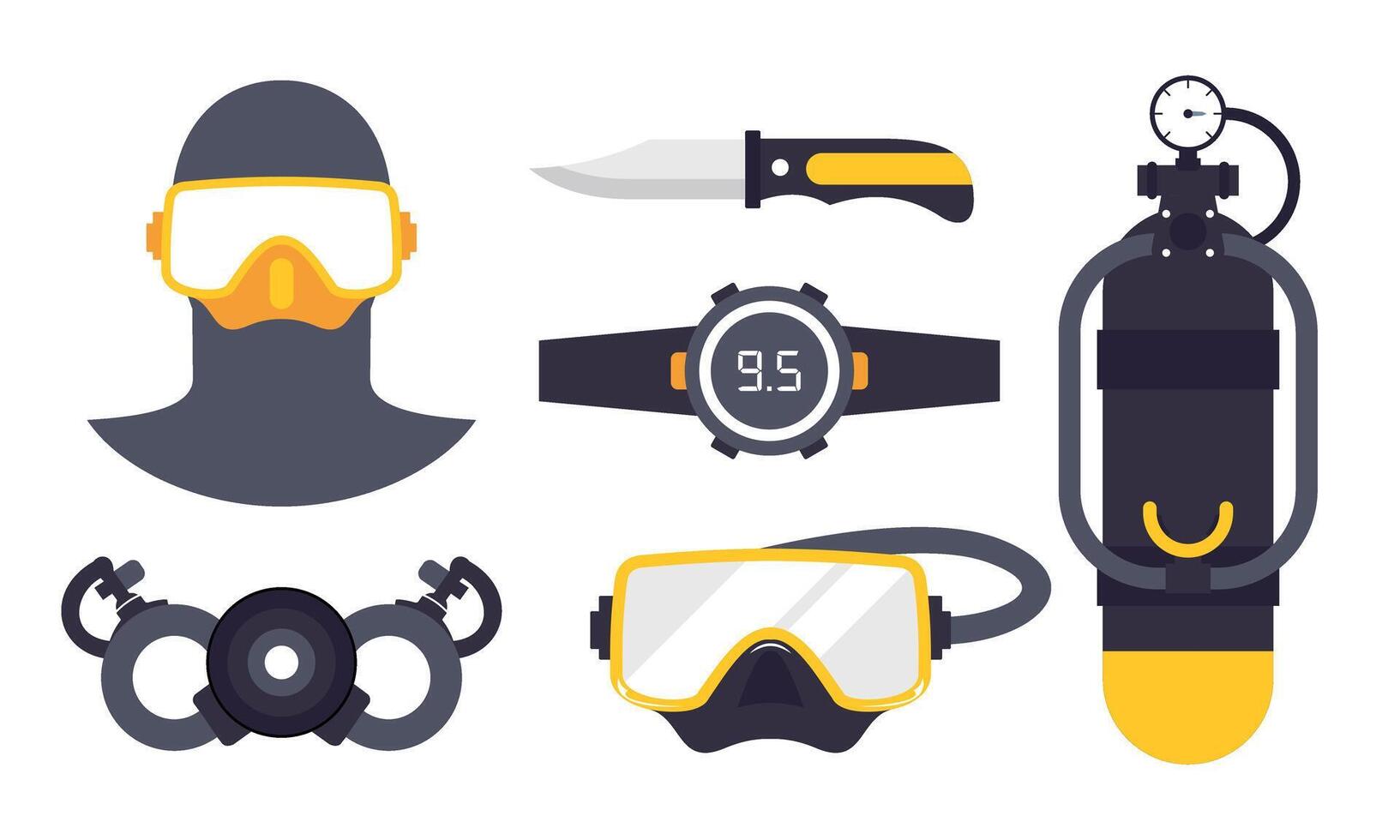 Elements for spearfishing diving underwater protective sea diver equipment vector professional