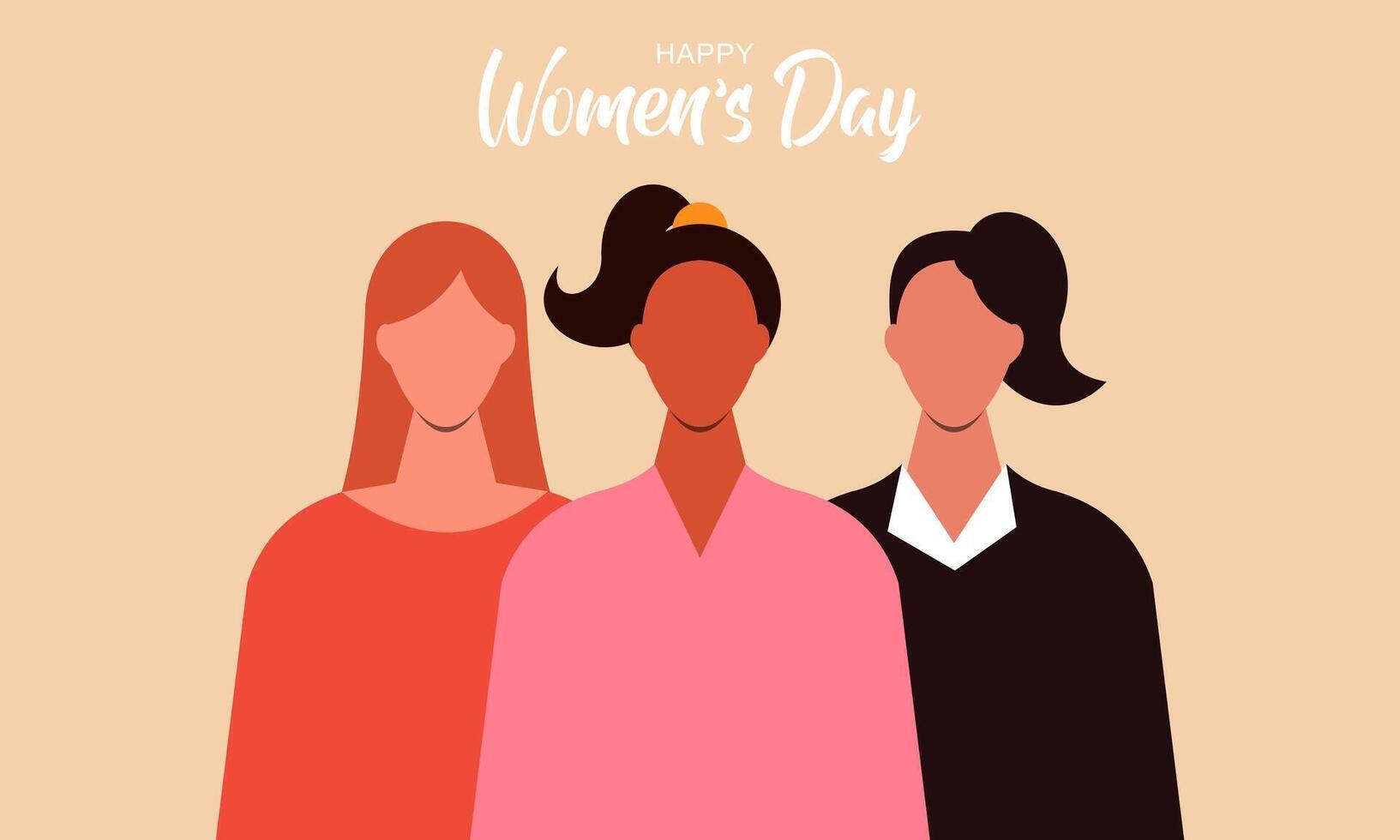 internacional mujer día. hembra diverso caras de diferente etnia póster vector