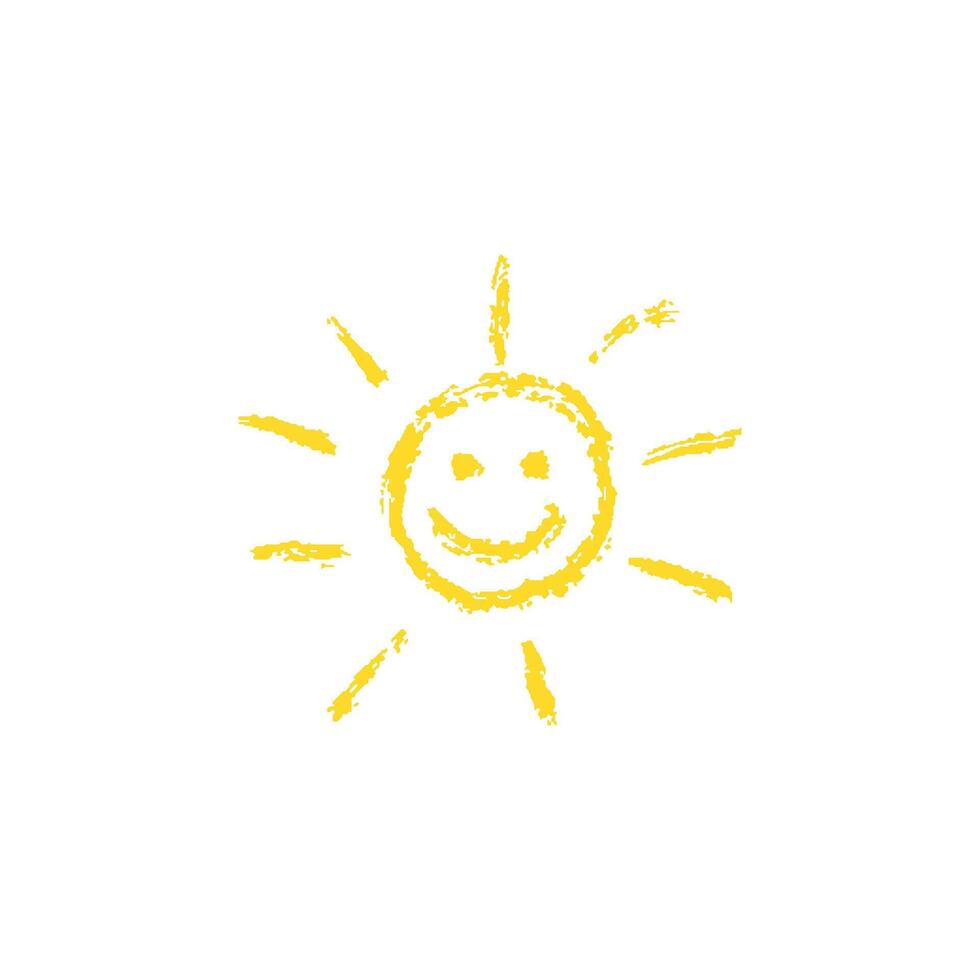 Hand drawn sun icon. Doodle kids drawing element. Vector illustration isolated on white background