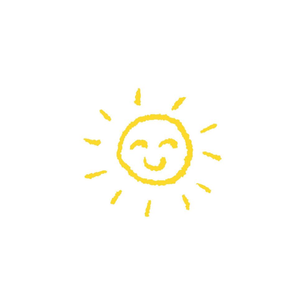 Hand drawn sun icon. Doodle kids drawing element. Vector illustration isolated on white background