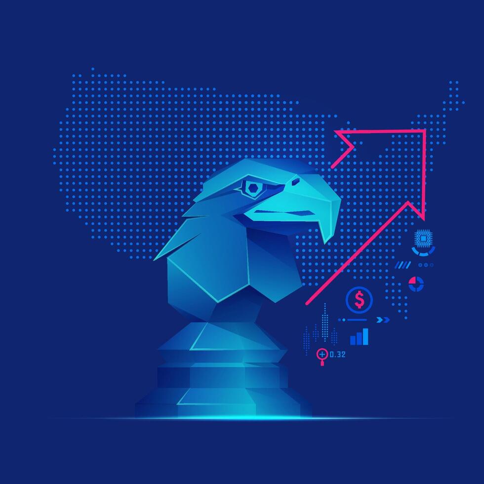 concept of USA business metaphor, graphic of eagle chess piece with economy element vector