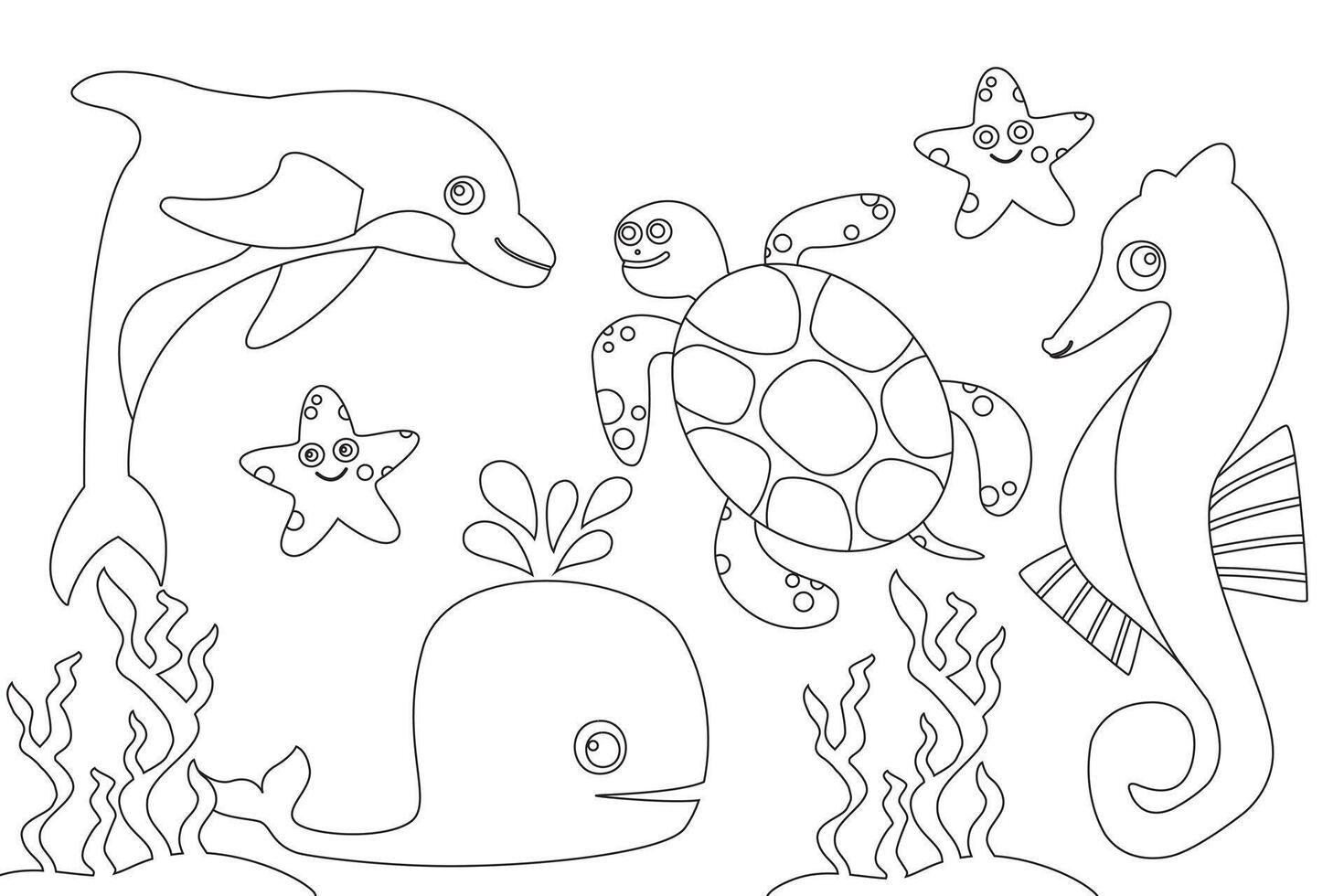 underwater scenery black and white line art, Coloring book for children. underwater world. vector