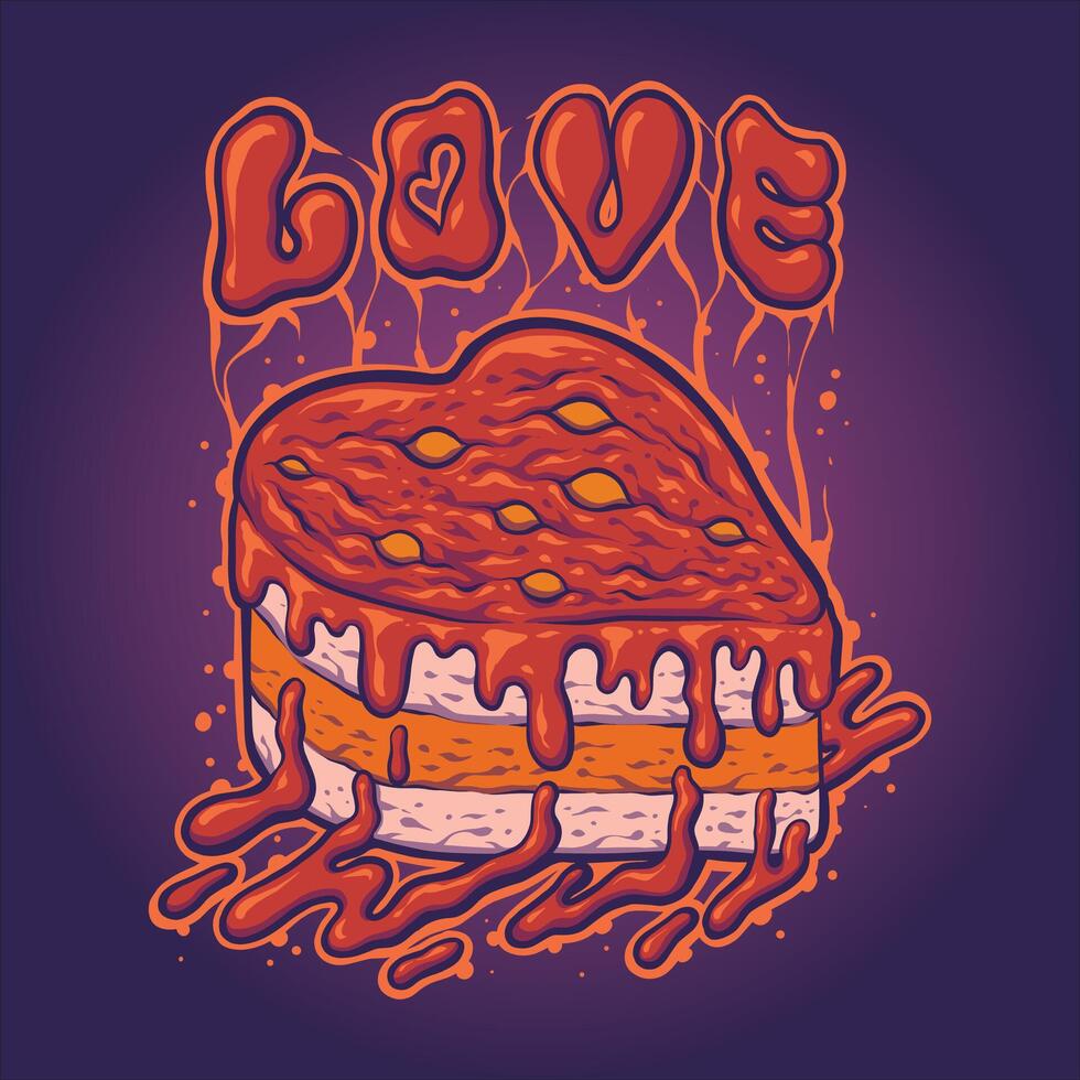 Love Valentine Cake Vector Illustration