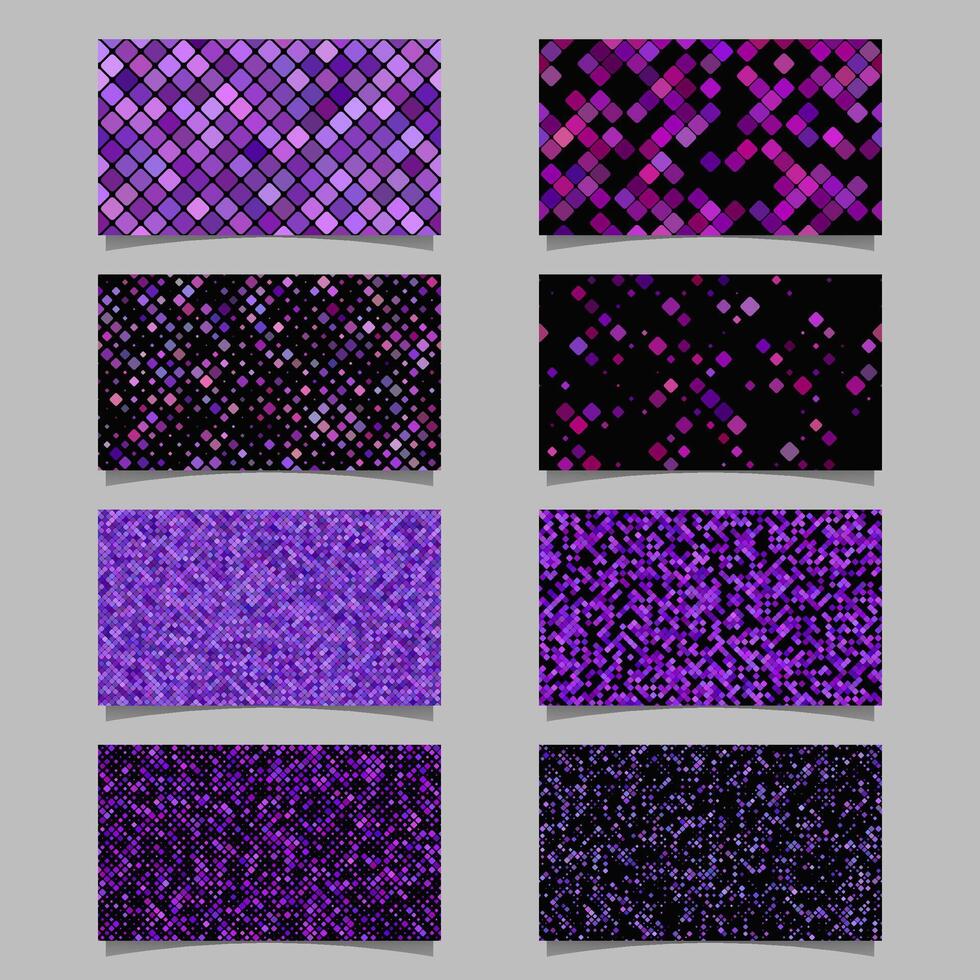 Purple abstract diagonal square pattern mosaic card background template set - vector graphic design