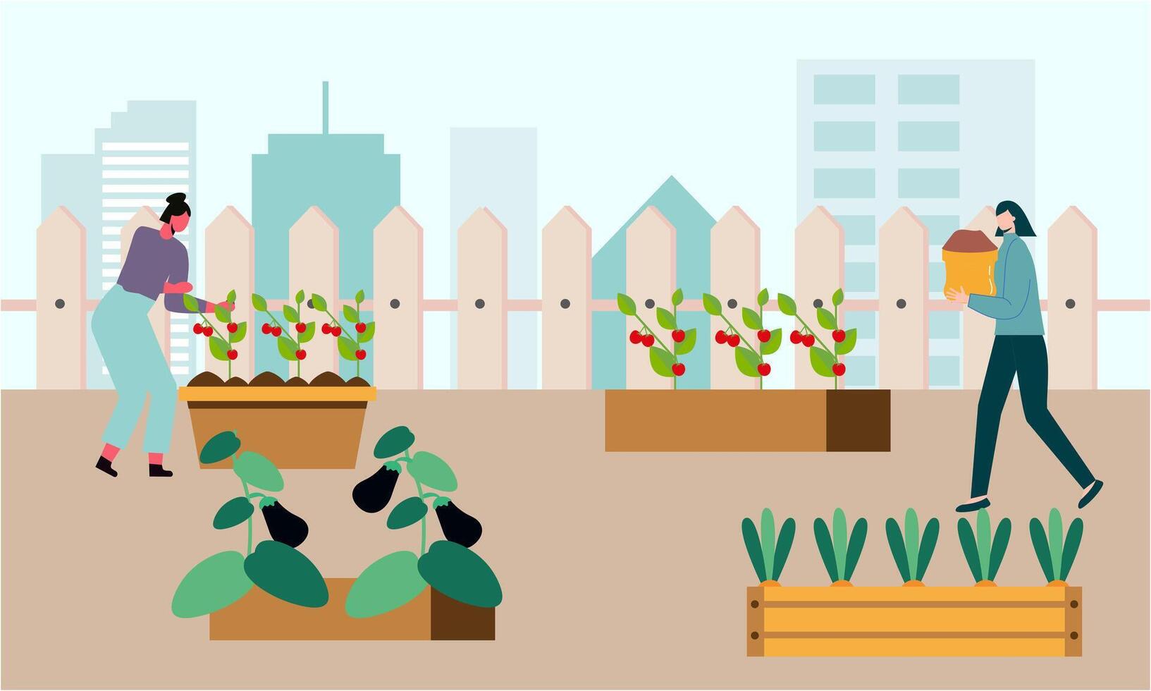 personas jardinero granjero juntos arreglo verde techo ilustración vector