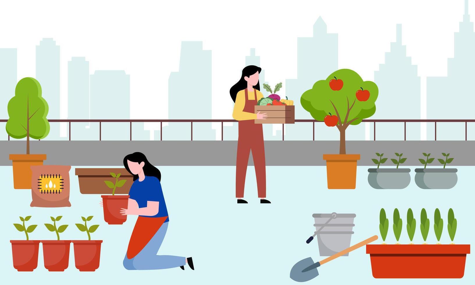 People gardener farmer together arrangement green roof illustration vector