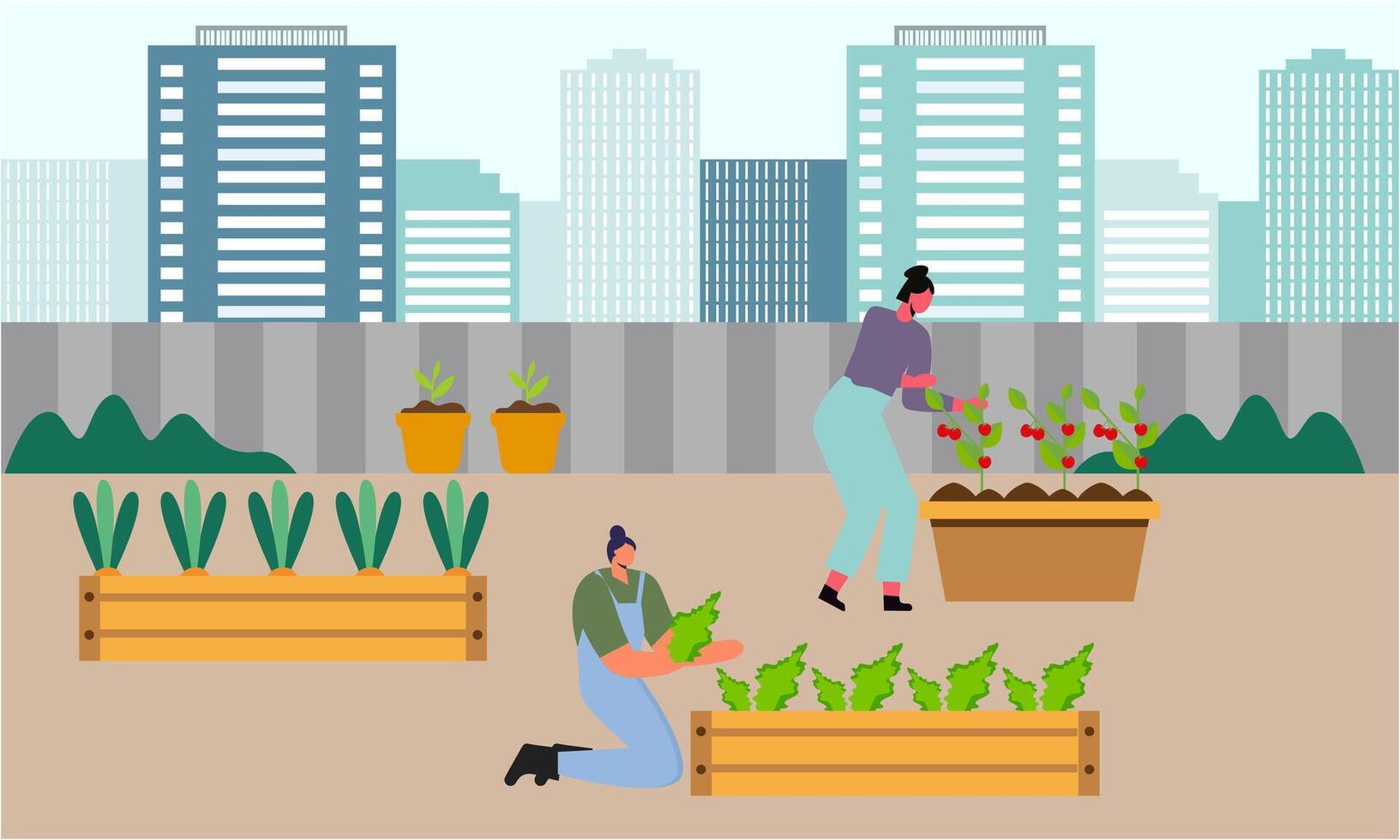 personas jardinero granjero juntos arreglo verde techo ilustración vector
