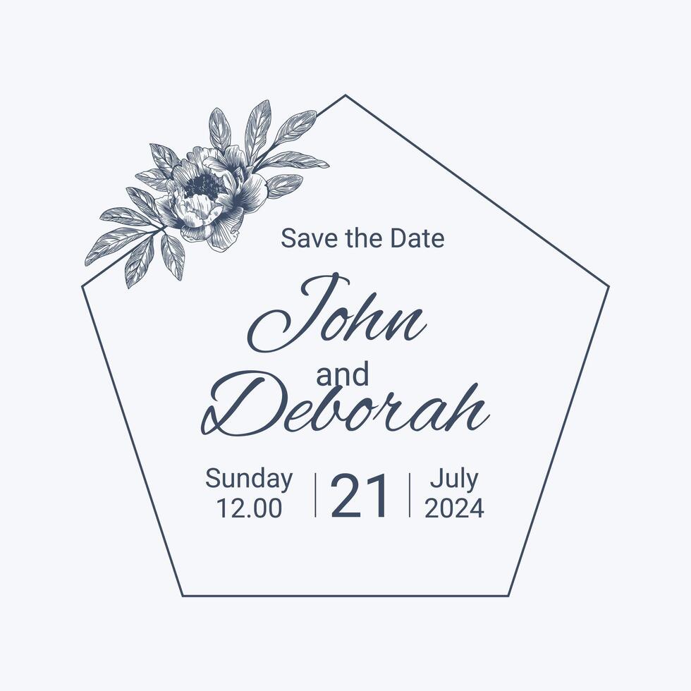 Botanical blue wedding frame or wreath on white background. Hand drawn floral, flower, leaf branch in toile de jouy style. Line art for wedding, monogram, invitation, greeting, logo, birthday cards vector