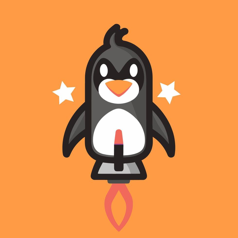modern and minimalist penguin with rocket vector logo