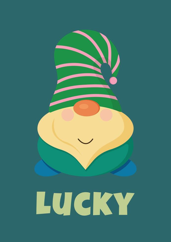 Saint Patricks day gnome with text Lucky vector