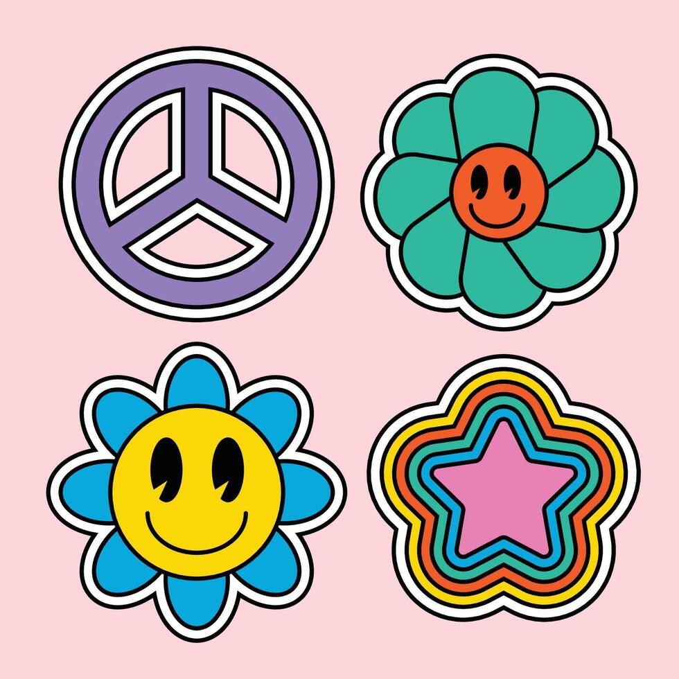 retro flat sticker set vector