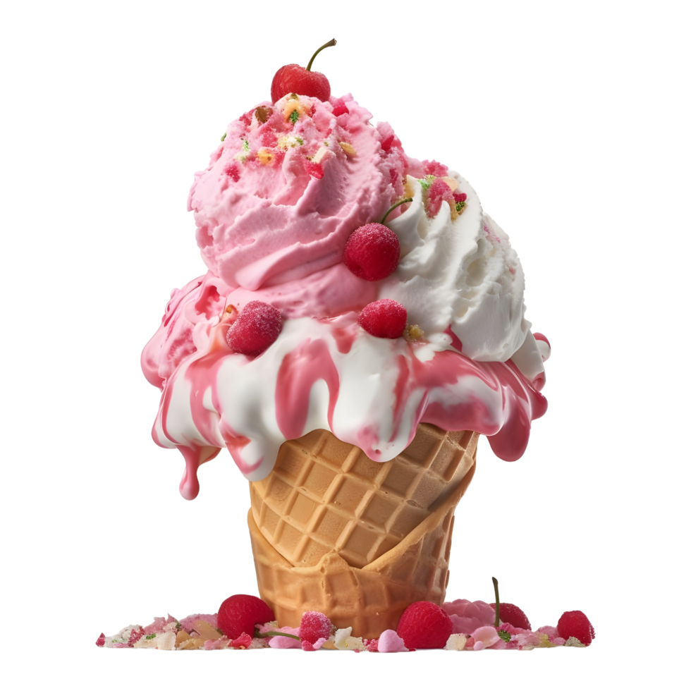3D Rendering of a Ice Cream Cone on Transparent Background - Ai Generated png