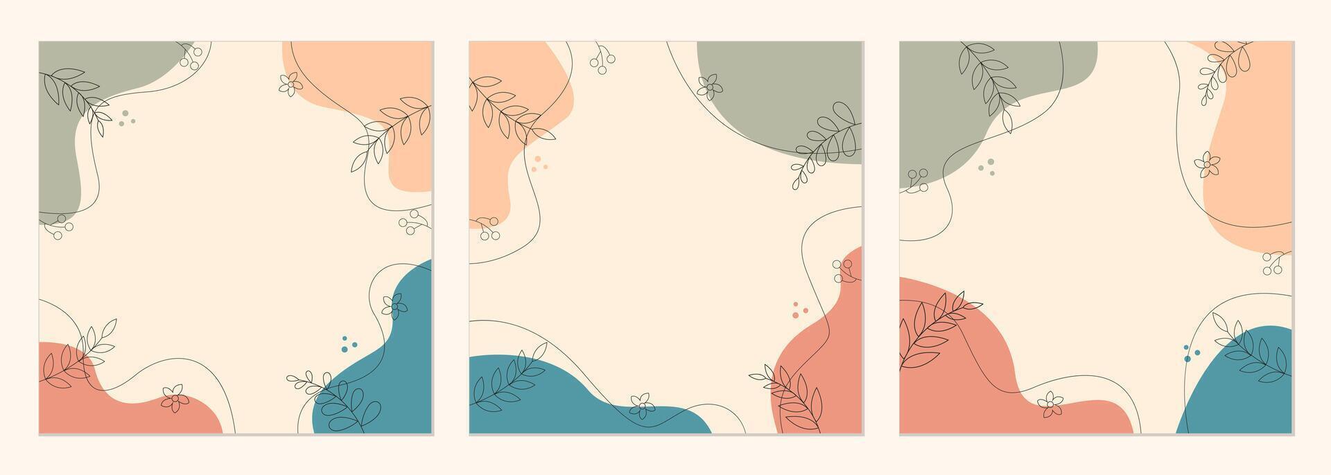Vector set of minimal square backgrounds with organic abstract shapes in pastel colors. Suitable for social media posts, mobile apps, banners, templates, web internet ads, and others
