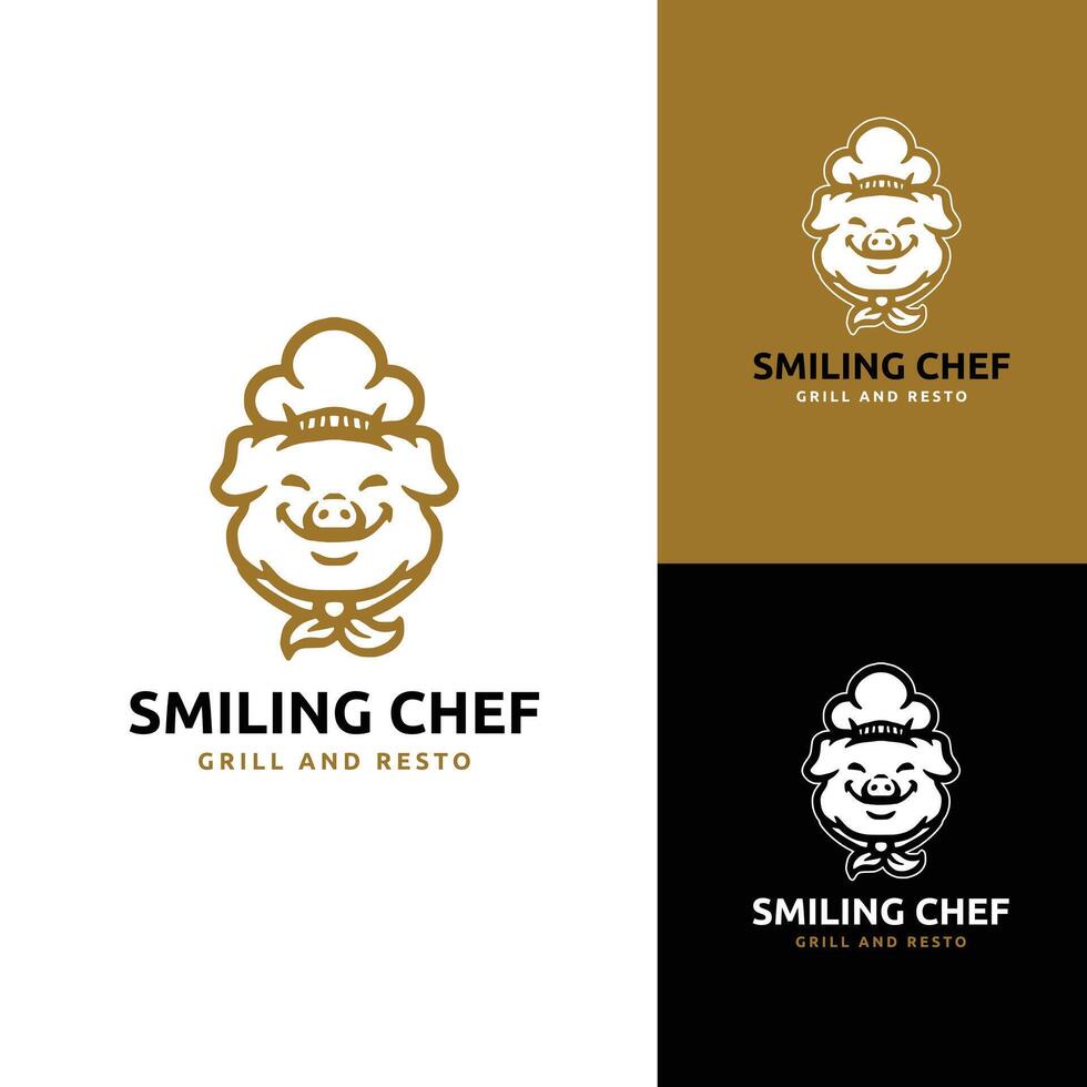 Playful smile pig chef mascot logo design for family and Grill business vector