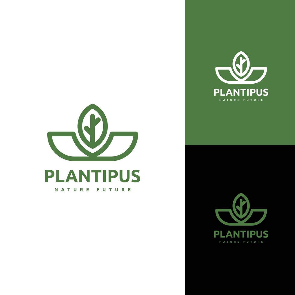 Leaf monoline green nature leaves logo design vector