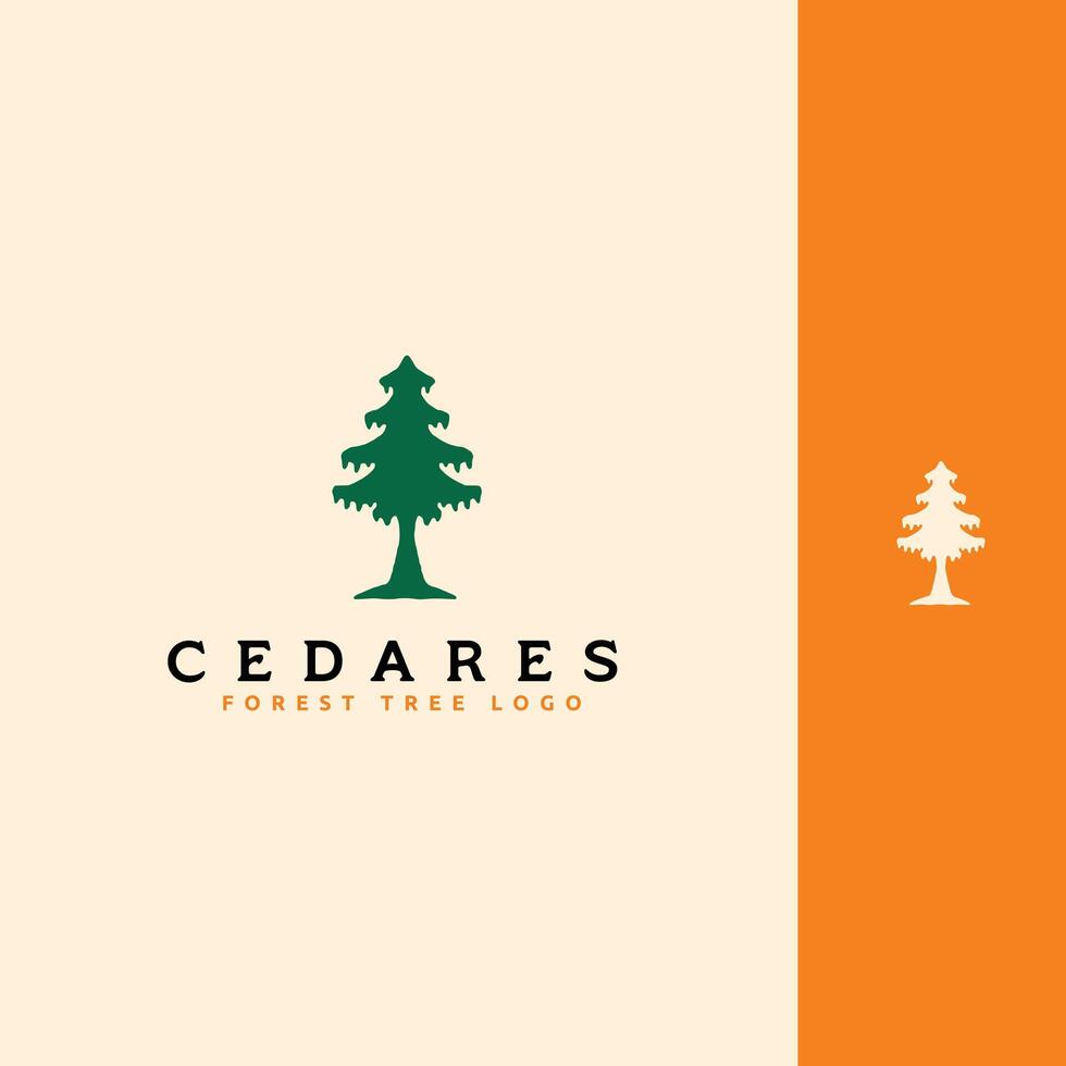 cedar pines tree wood forest logo design vector line