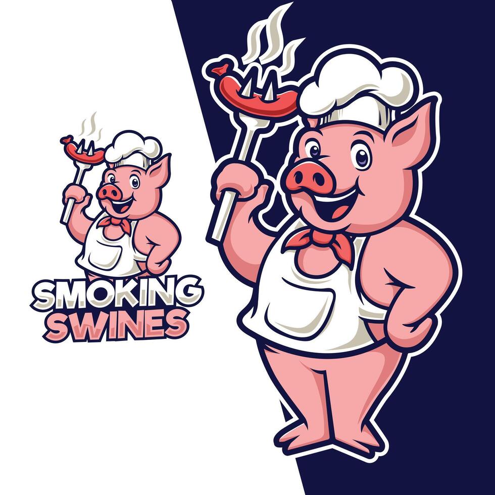 Piggy Chef Mascot Logo Design. Funny smile and playful cartoon mascot . restaurant bussines vector