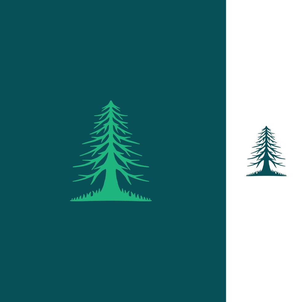 Cedar pines tree wood forest logo design vector line