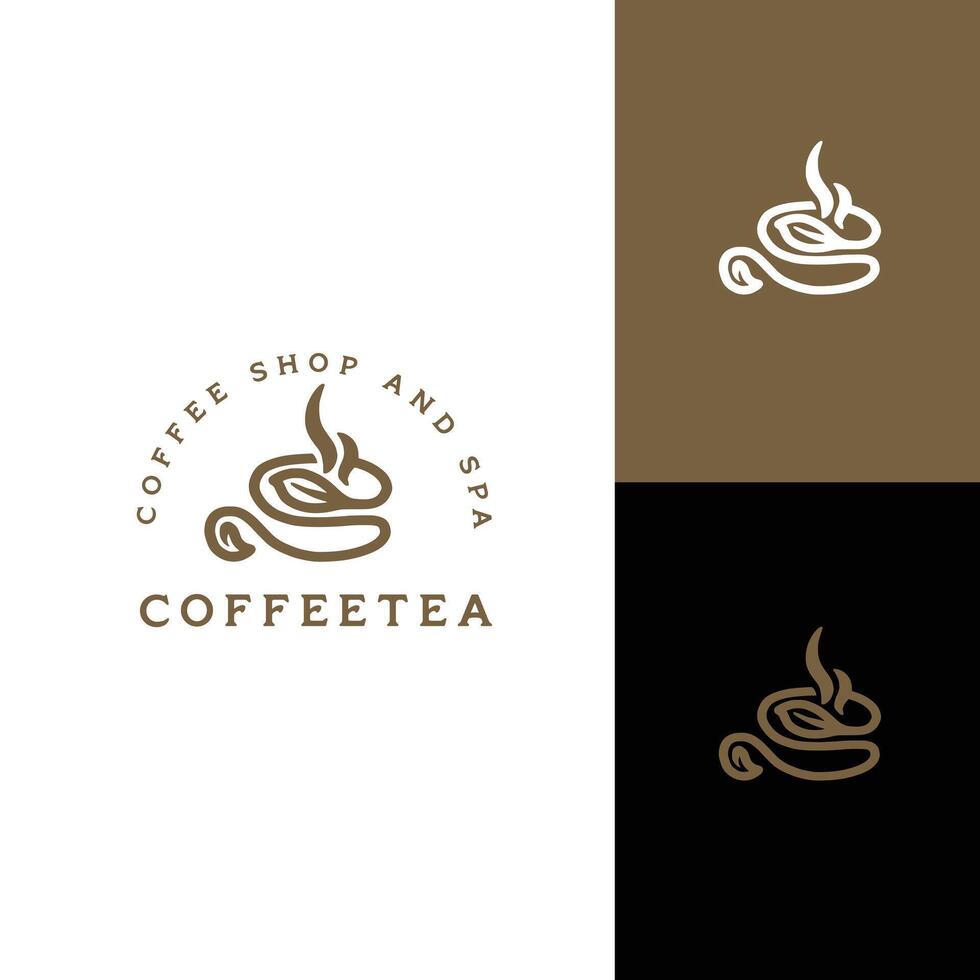 simple and elegant line drawing of a cup of coffee and a teacup logo design vector