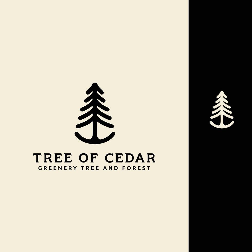 Cedar pines tree wood forest logo design vector line