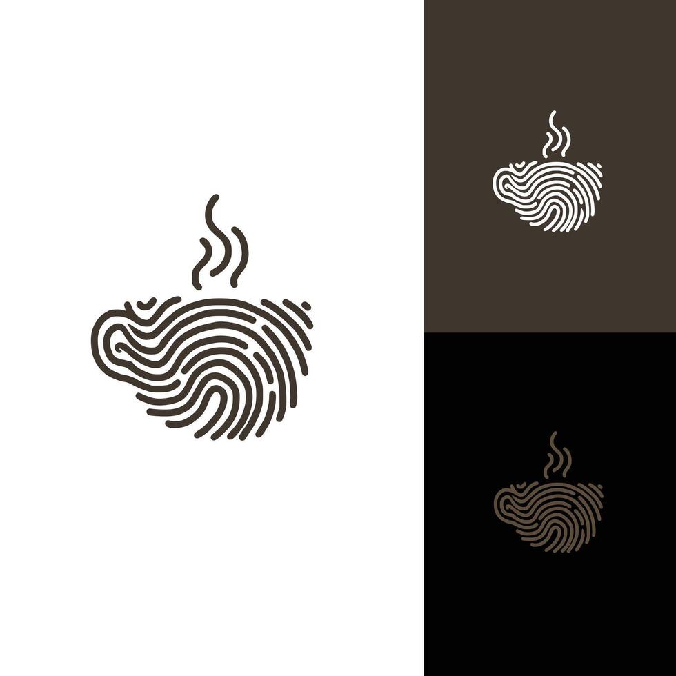 Fingerprint with coffee cup shape design logo vector