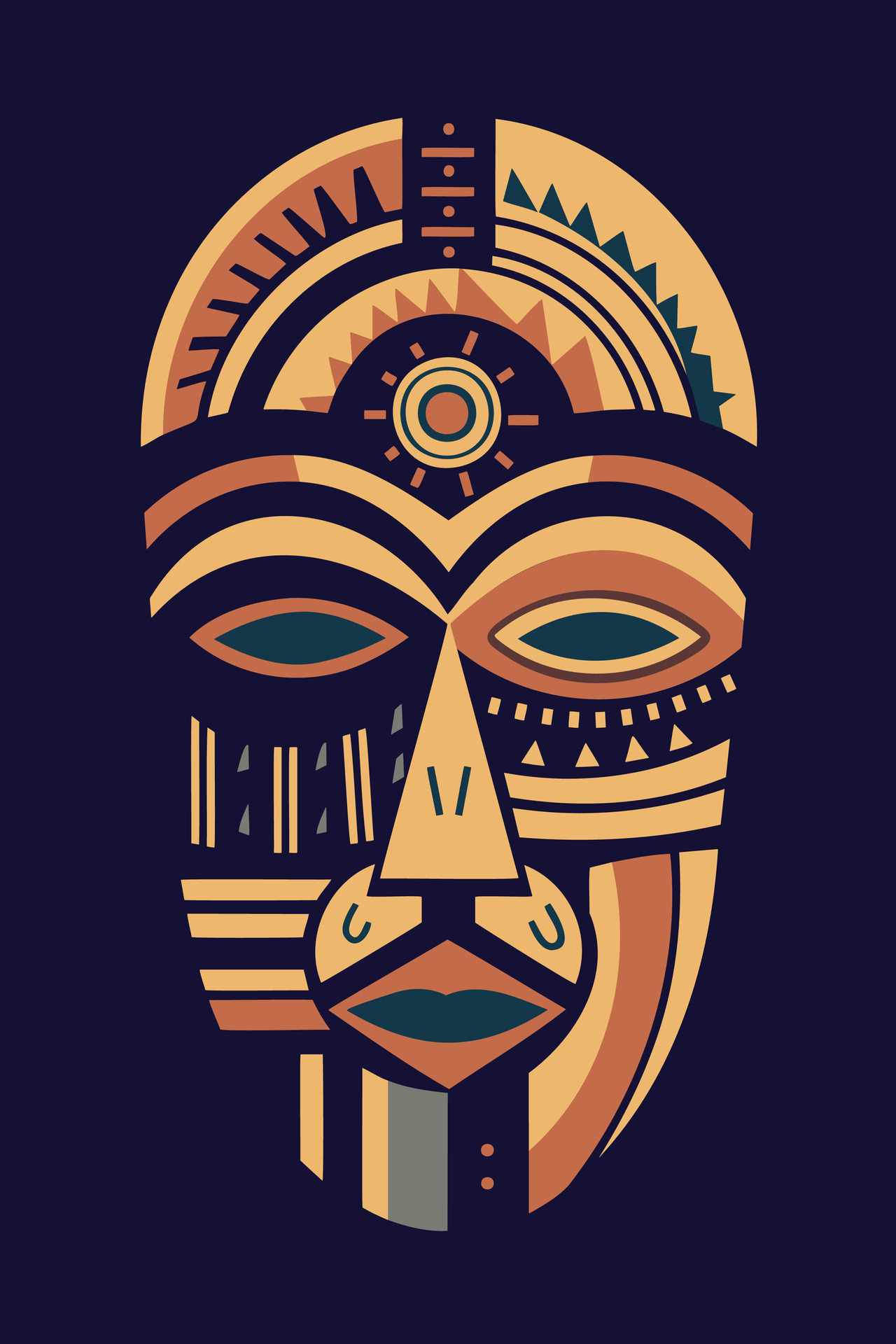African tribal mask wall art vector illustration, tribal masks for