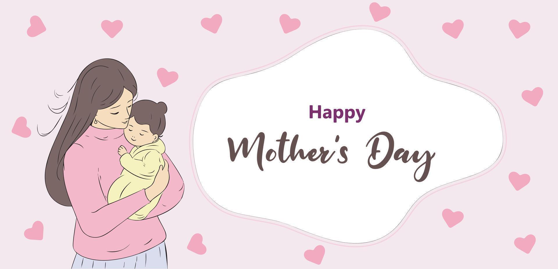 Mother Holding Baby Son In Arms. Happy Mothers Day Greeting Card vector
