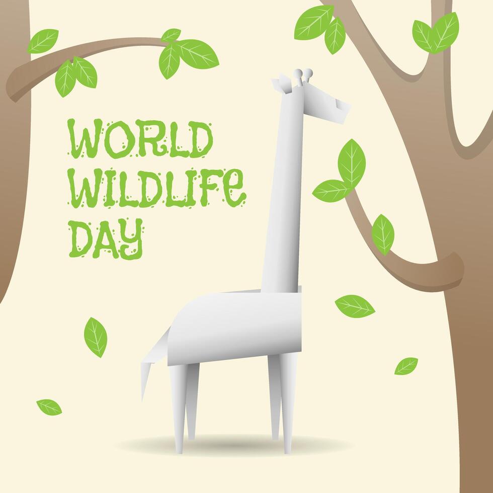 mundo fauna silvestre día póster con jirafa origami vector