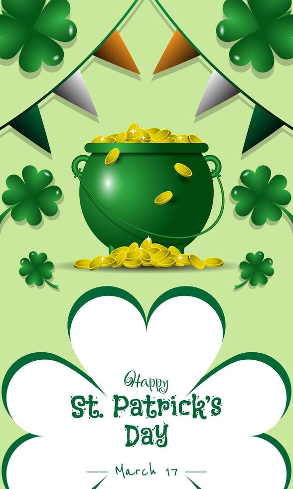 Happy St. Patrick's Day poster with a cauldron full of gold coins vector