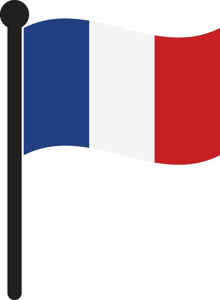 Waving France flag . National flag of France on a pole . Vector illustration