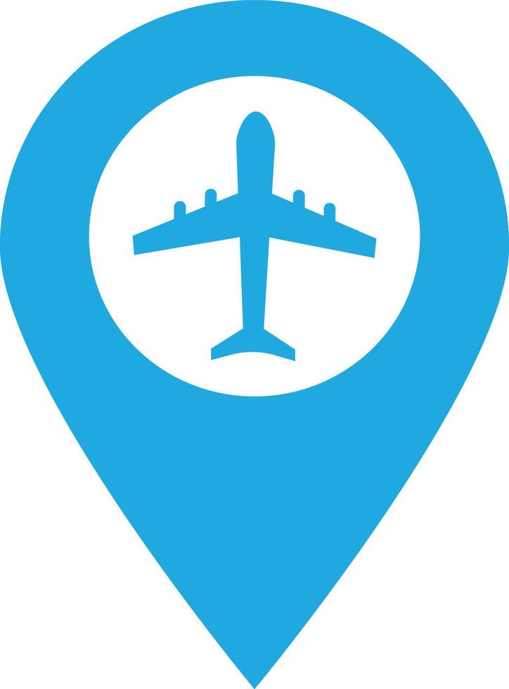 Map pointer with airplane icon . Airplane and location pin icon vector . Airport location pin icon