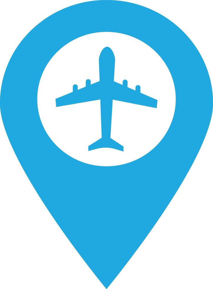 Map pointer with airplane icon . Airplane and location pin icon vector . Airport location pin icon