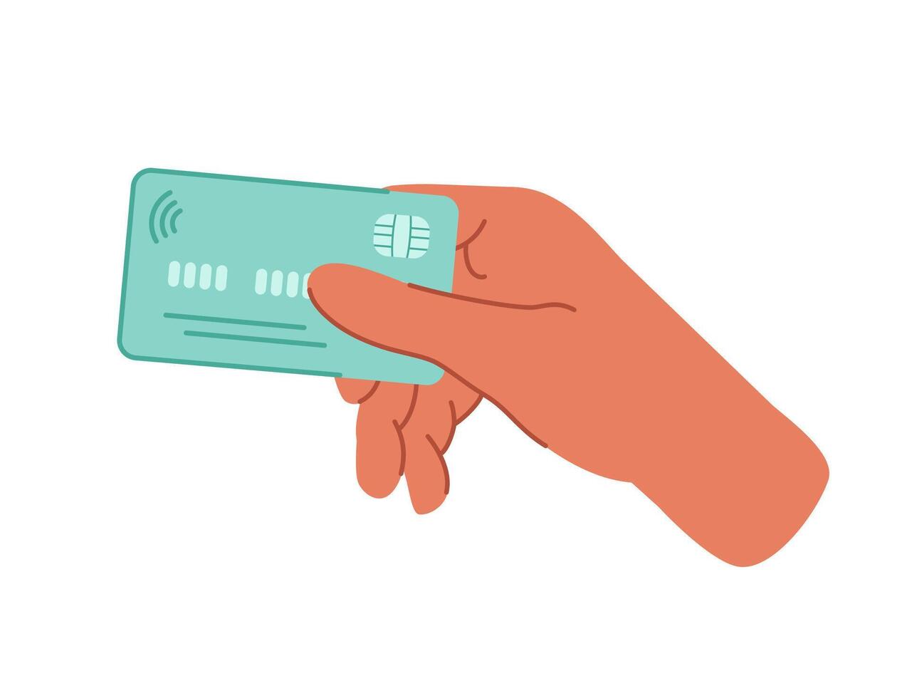 Hands holding a credit or debit card. Pay for purchases by card, bank transfer. Spend money, pay for purchases. Financial concept hand drawn illustration isolated on white background. vector