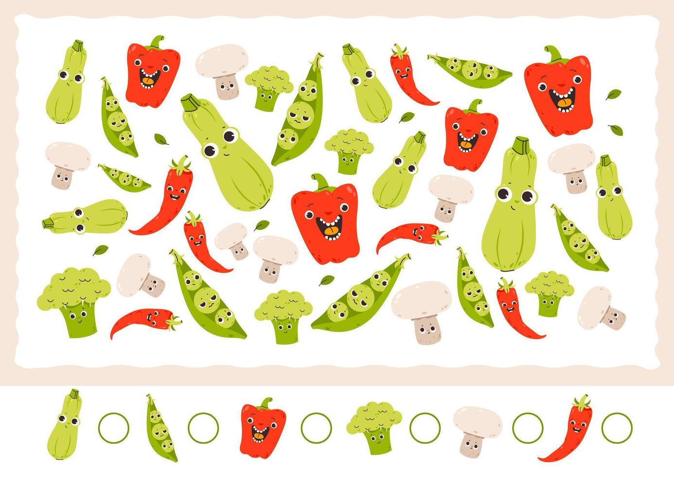 Count how many cute vegetables. Counting game for kids. Educational a mathematical game. Flat vector illustration.